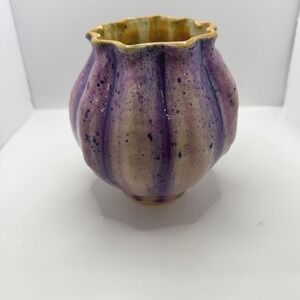 Jean Magdich Studio Pottery Vase Purple Speckled Glaze Ruffled Rim Hocking Hills